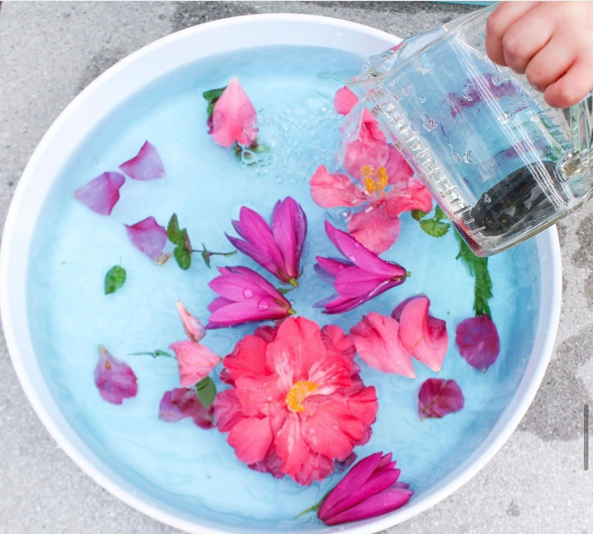 Stay at Home Activity Mom easy outdoor sensory activity flower potion
