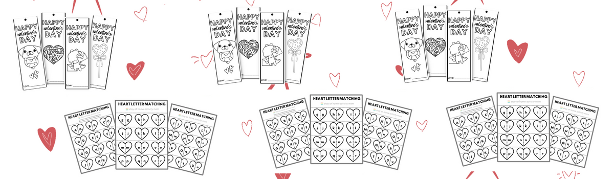 Valentine's Day printable activities heart letter matching and color-in bookmarks