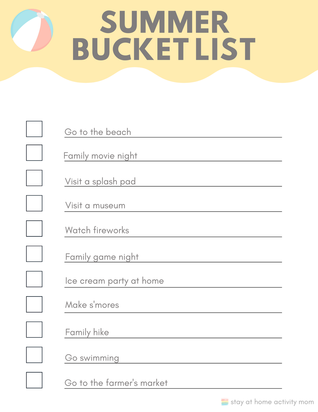 Family Summer Bucket List with Kids + Free printable
