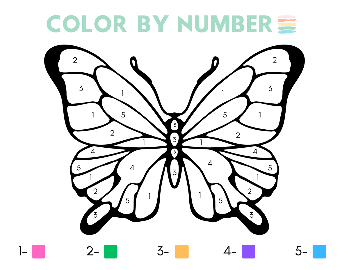 Spring Butterly Color Free Printable: Spring Butterfly Color-By-Number for Kids! – Stay at ...
