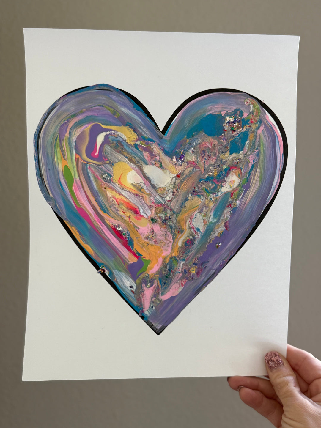 stay at home activity mom heart art project Valentine's Day swirled paint