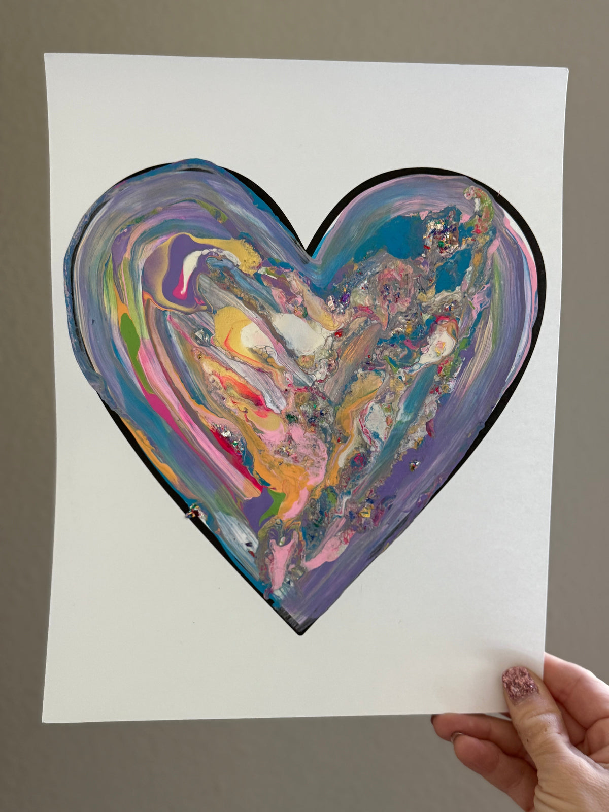stay at home activity mom heart art project Valentine's Day swirled paint